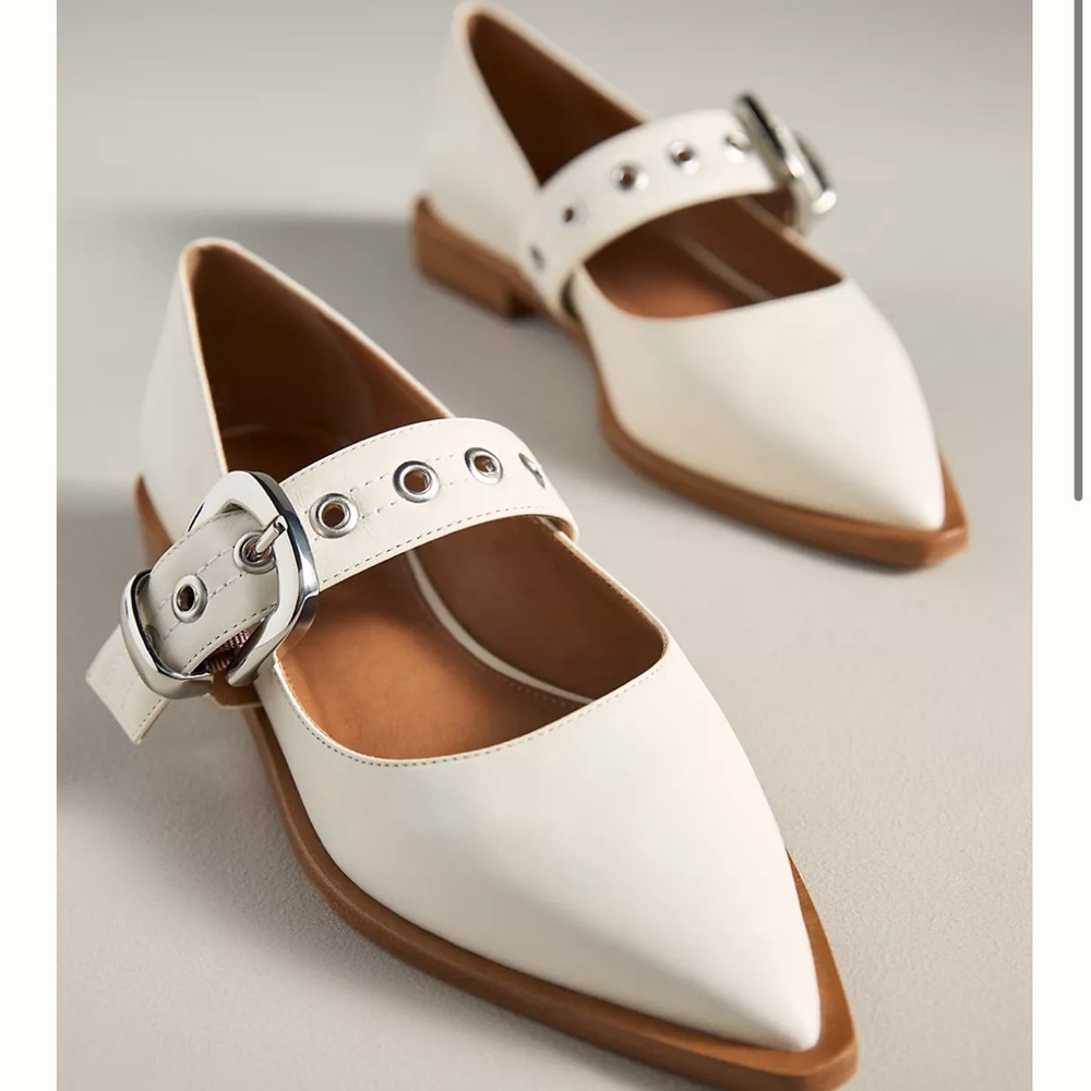 Maeve Anthropologie White Moto Flats